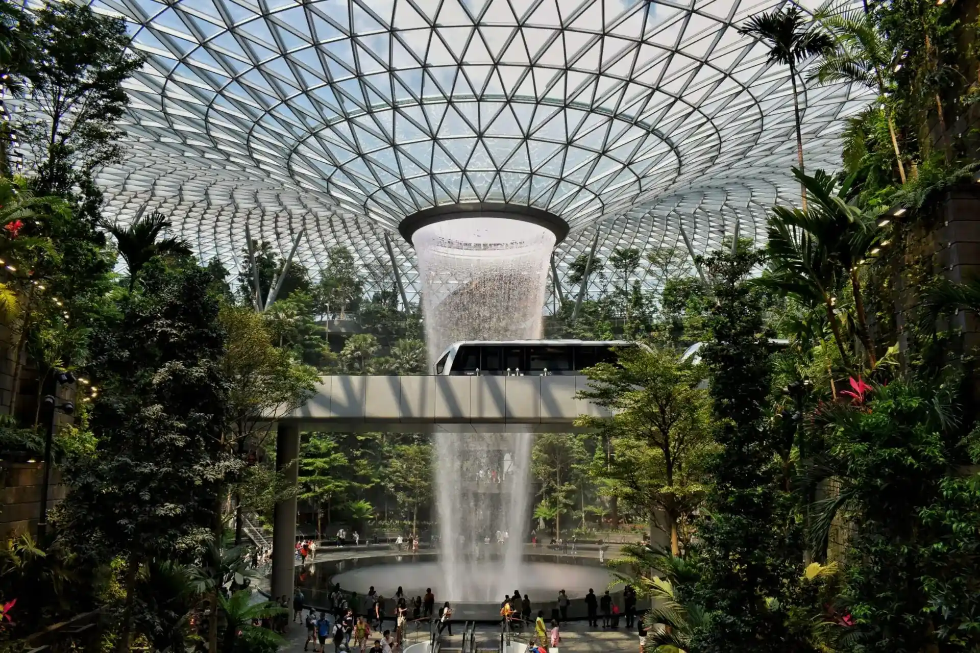 Indoor waterfall and greenery at Jewel Changi Airport, Singapore
