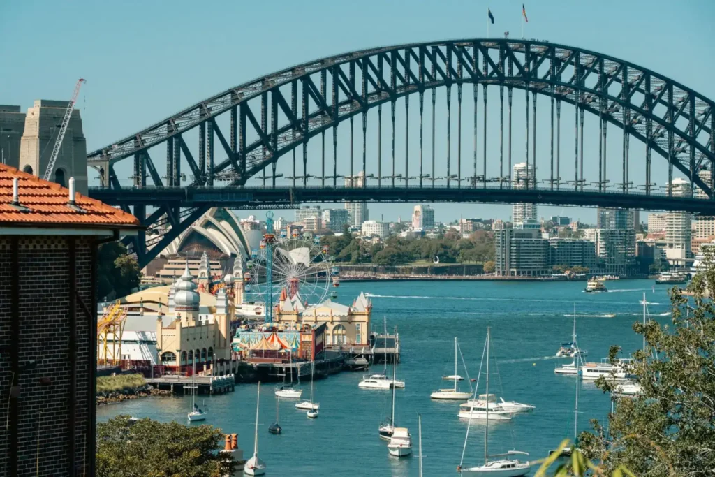 Sydney Harbour Bridge above boats in the harbour