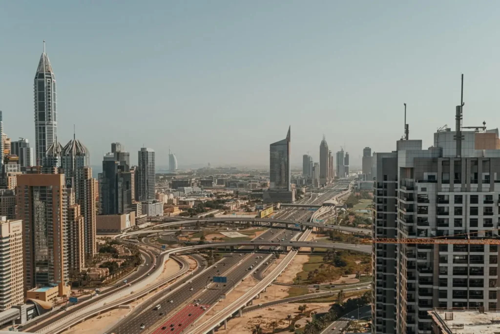 Dubai skyline with skyscrapers